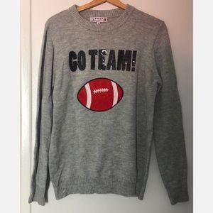 Knit Light Grey Sweater. Football theme. Size M.